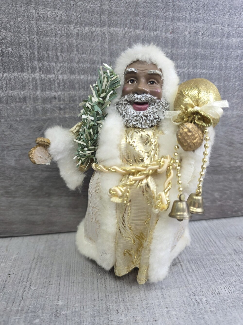 African American Black Ethnic Satin & Cream Royal Robe Santa Claus 5" 127b